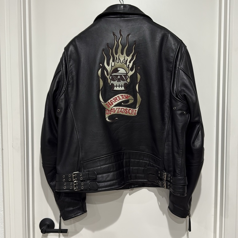 Harley-Davidson Vintage Heavy Leather Embroidered Riding Jacket with Armor - 2XL - Picture 5 of 13